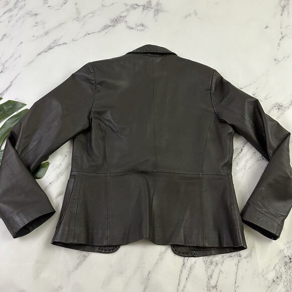 More & More Womens Vintage Y2k Leather Jacket Size 38 M Dark Brown Blazer - Picture 8 of 12